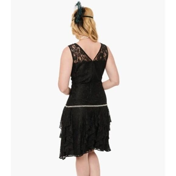 Unique Vintage Black Lace & Red Flowers Ruffle Flapper Dress 1920S Sz1X # 30 - Picture 2 of 10